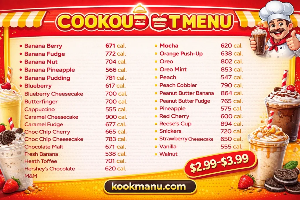 Cookout Milkshakes Flavors Menu